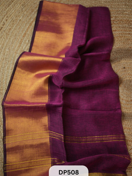 Linen Saree with zari border