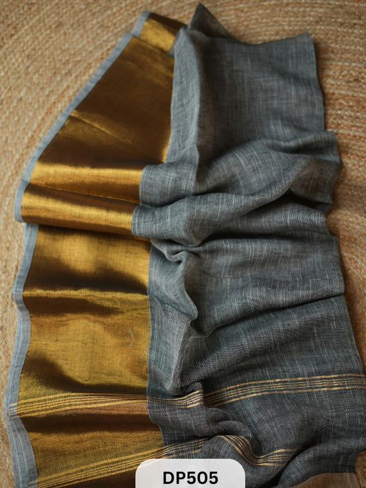 Linen Saree with zari border