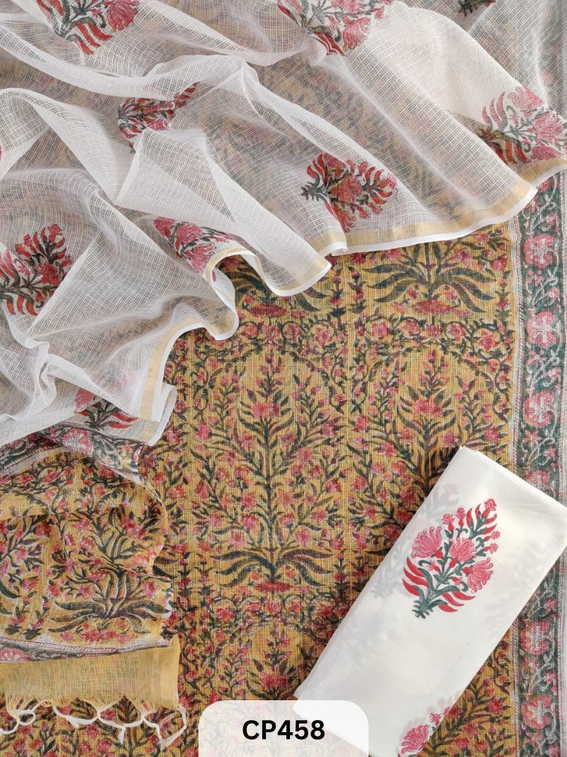 Hand Block Printed Kota Doriya Suit Set
