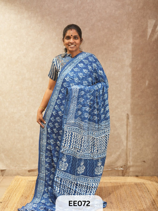 AJRAKH MODAL INDIGO SAREE - SPECIAL DEAL