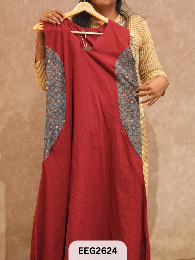 PURE COTTON AJRAKH -SLEEVELESS KURTI