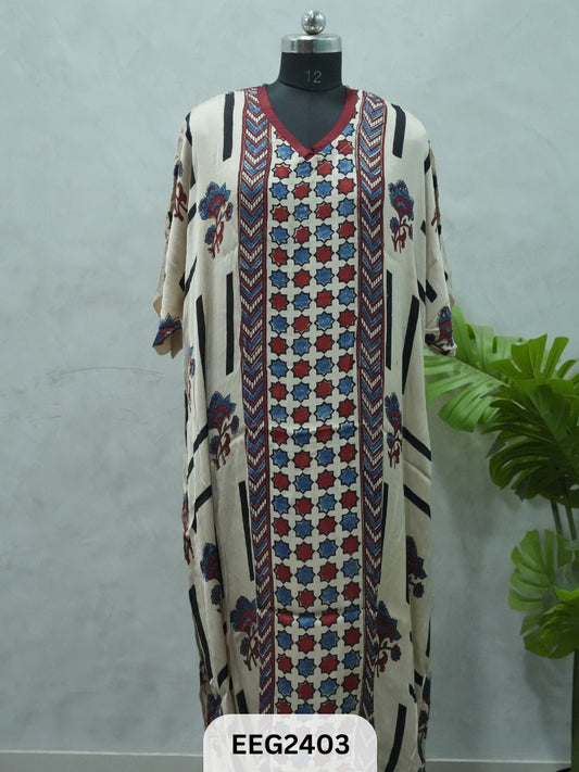 MODAL KHAFTAN WITH MIRROR WORK NECKLINE