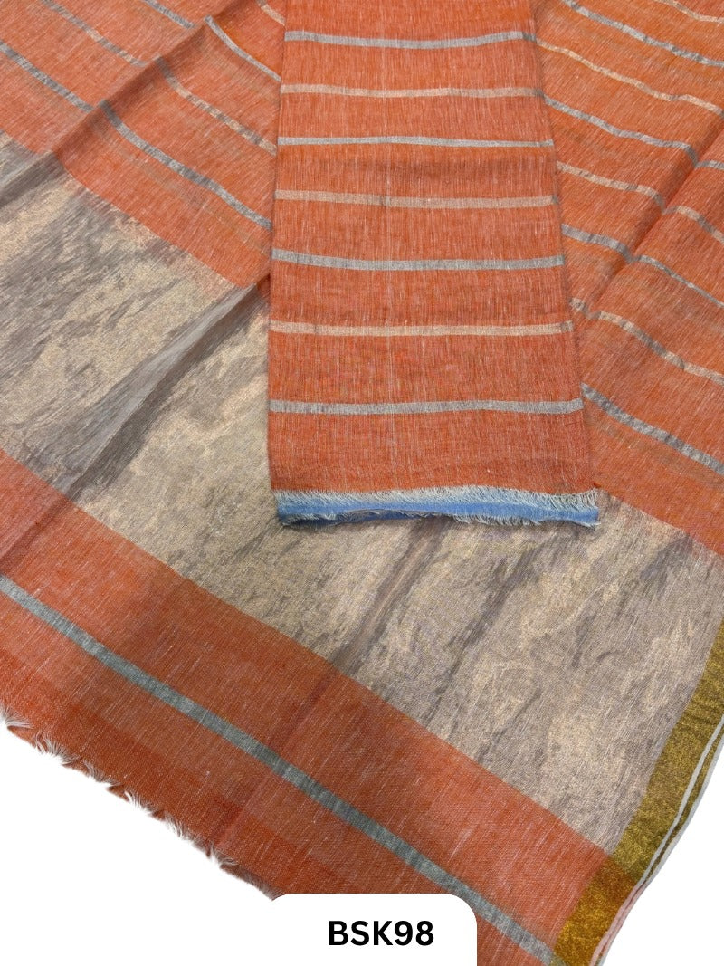 Pure Jayashree Premium Linen Salwar Suit 2pc  Tissue Pallu and Stripe Weaving