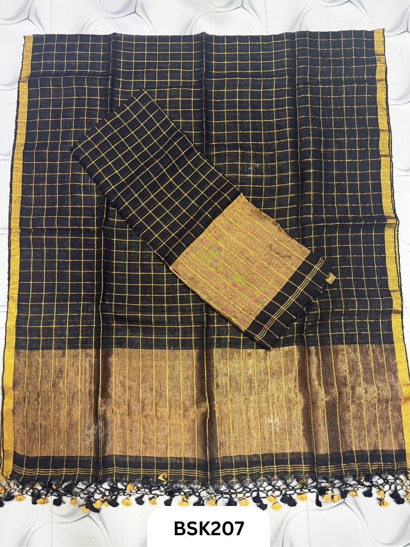 Pure Jayashree Linen By Linen Checked - Top 2.6& Duppatta