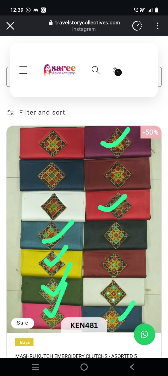 MASHRU KUTCH EMBROIDERY CLUTCHS - ASORTED 5