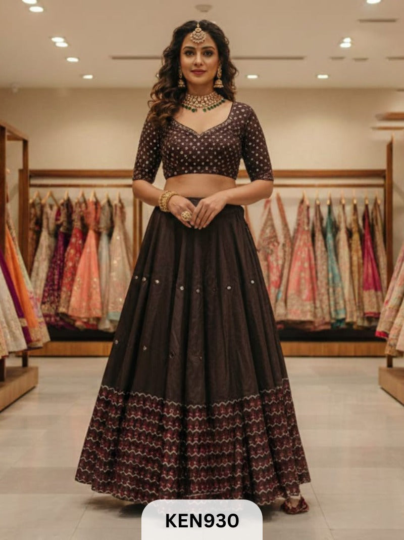 MASHRU NATURAL PLAIN &PRINTED KALI SKIRT WITH MIRROR WORK