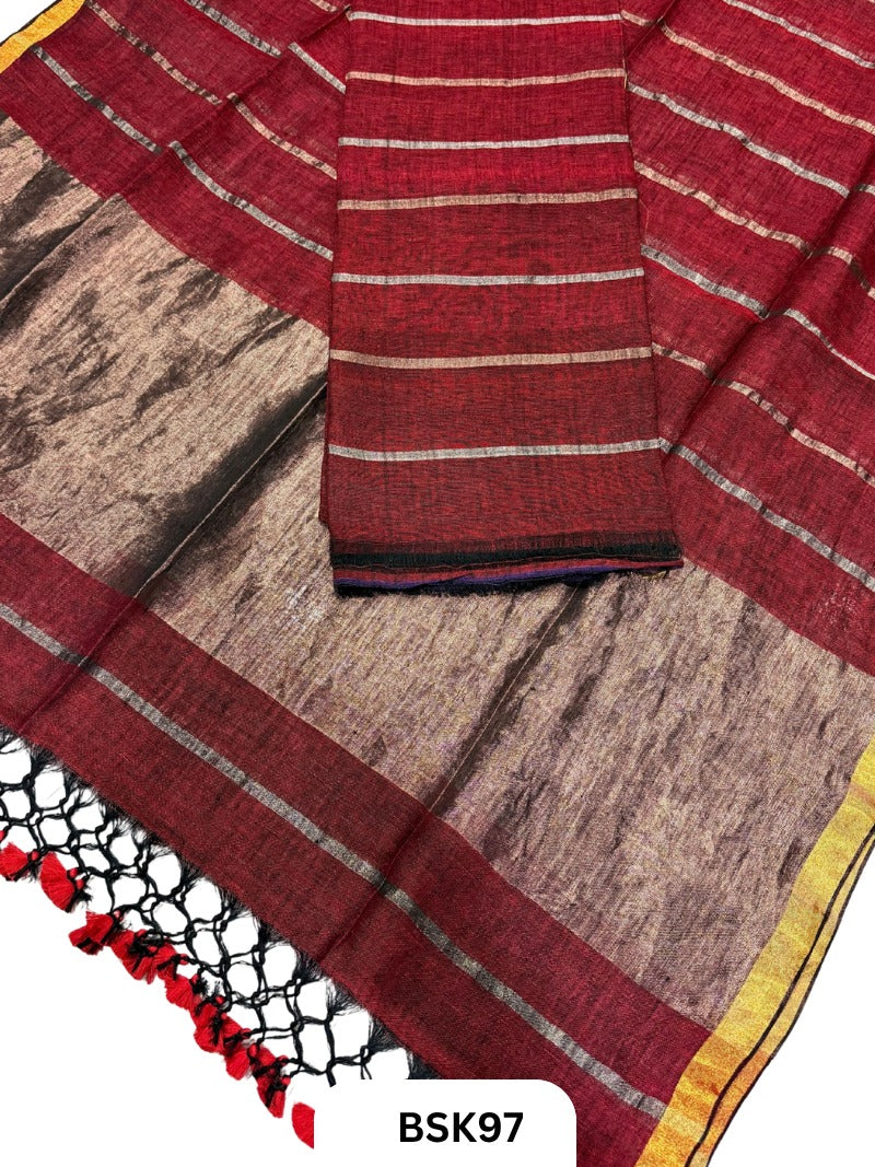 Pure Jayashree Premium Linen Salwar Suit 2pc  Tissue Pallu and Stripe Weaving