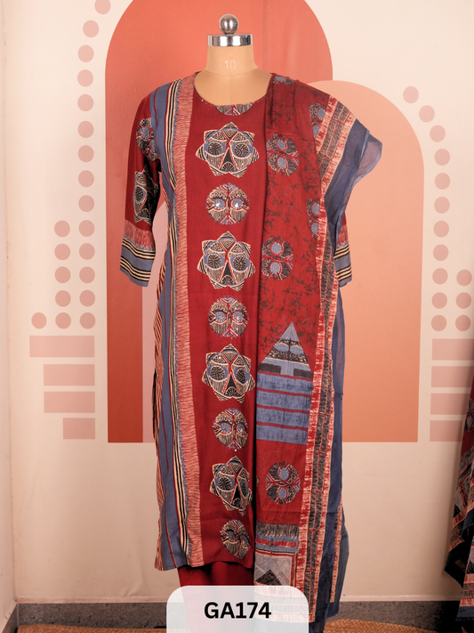 AJRAKH SCREENPRINT - 3PCS STITCHED SUIT