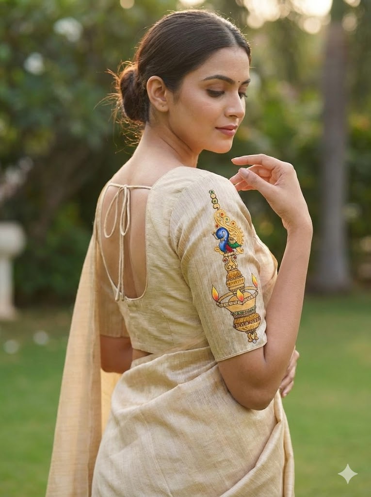 PURE DUPION SILK - 1 MTR |HAND WORK PAINTED |PROPER TANJORE