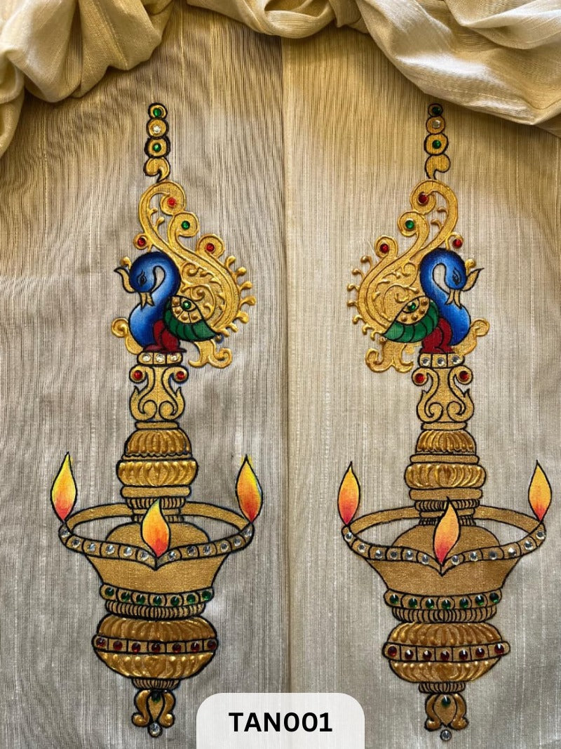 PURE DUPION SILK - 1 MTR |HAND WORK PAINTED |PROPER TANJORE