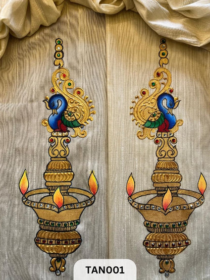 PURE DUPION SILK - 1 MTR |HAND WORK PAINTED |PROPER TANJORE