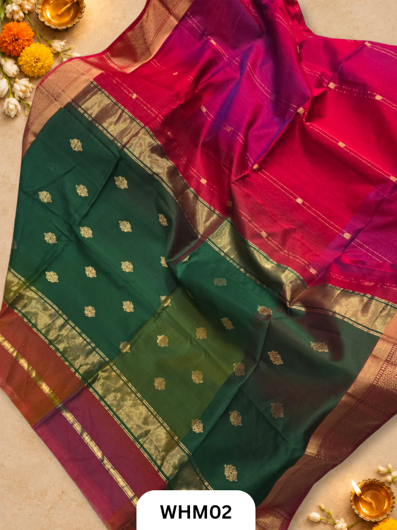 Maheshwari dual tone contrast  butti  Handloom saree