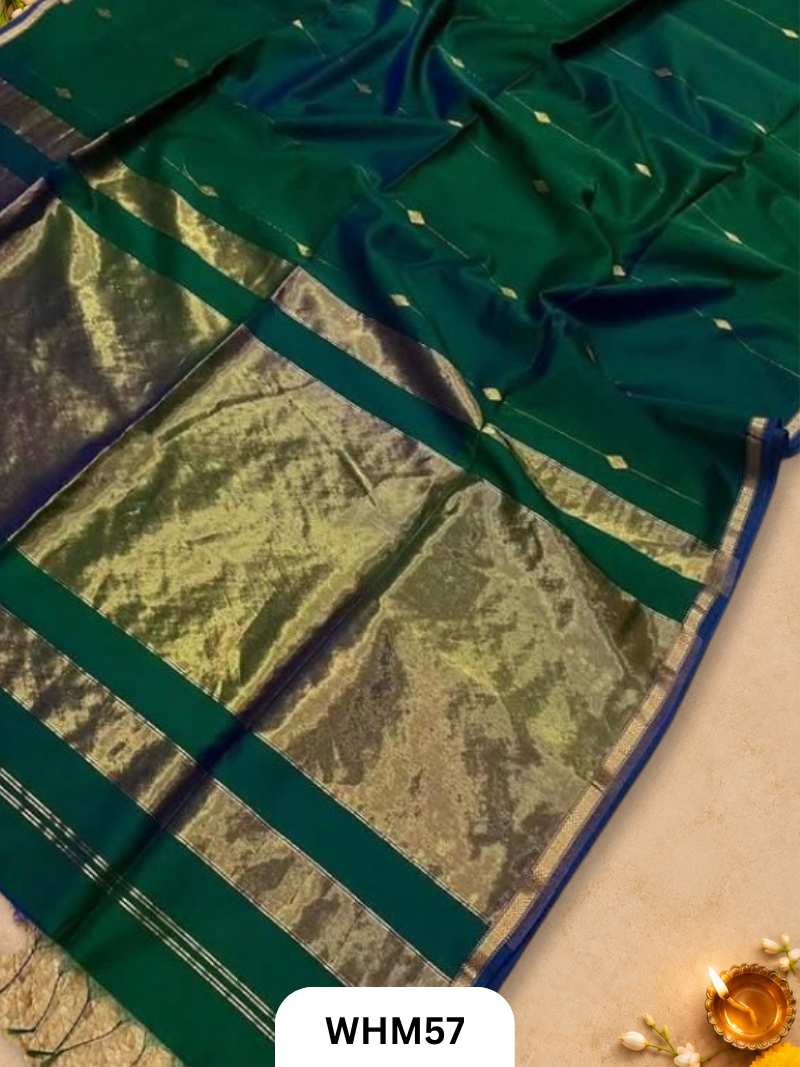 Pure Maheshwari Handloom Dual Tone Diamand Butti Line Saree